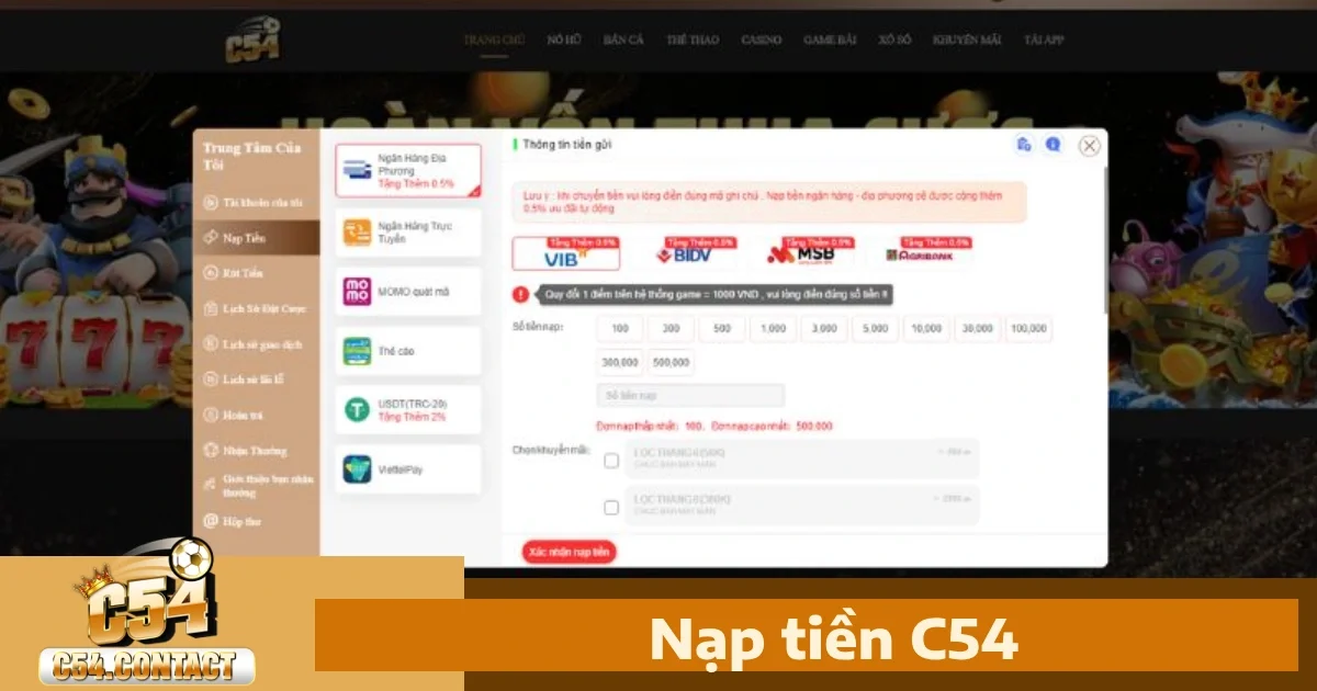Nạp Tiền C54 2 Hướng dẫn nạp tiền C54 nhanh và đơn giản